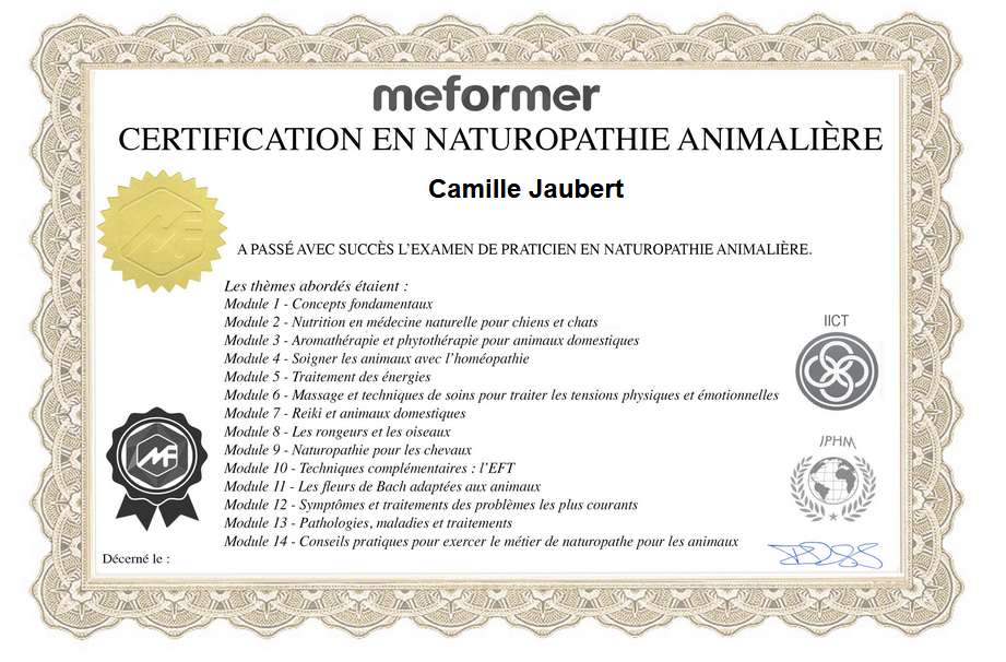 Certificat naturopathie Camille Jaubert